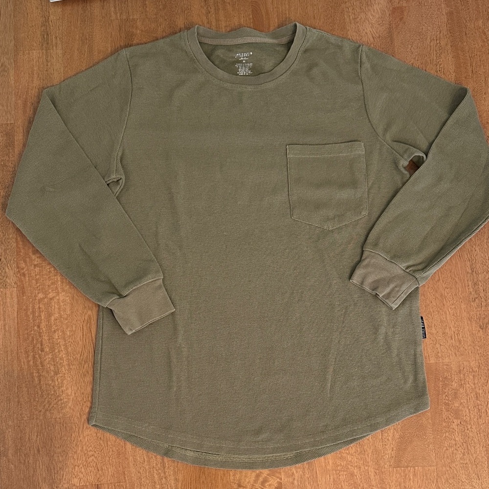 Little Bipsy Olive Green Long-Sleeve Waffle Pocket Shirt